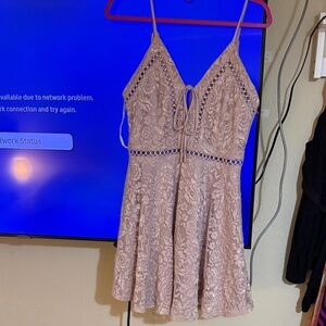 Papaya Lace Spaghetti-Strap Skater Dress in Dusty Rose
